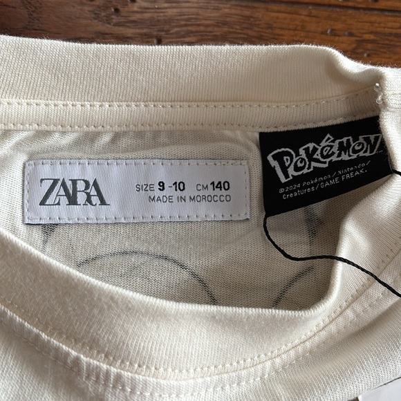 ZARA PIKACHU POKÉMON™ T-SHIRT Kids Ecru Cream Cotton Graphic Tee NWT Size 9 - 10 - Picture 5 of 11